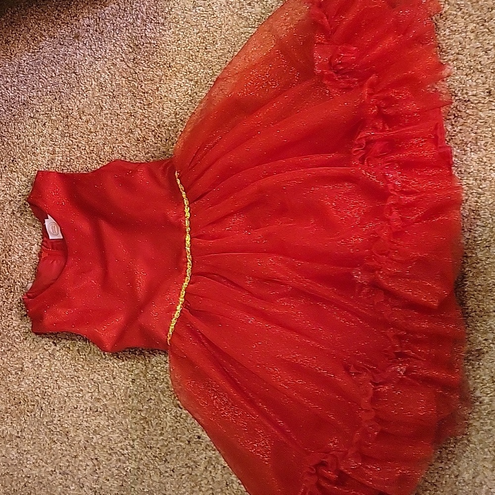 Size 5 red glitter dress with gold band.